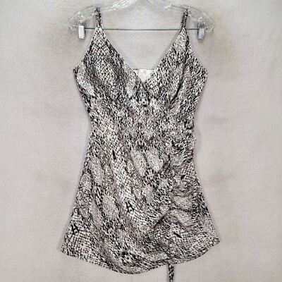 Hello Molly Womens Dress Size S Black Python Snake Satin Ruched Sexy Micro Mini