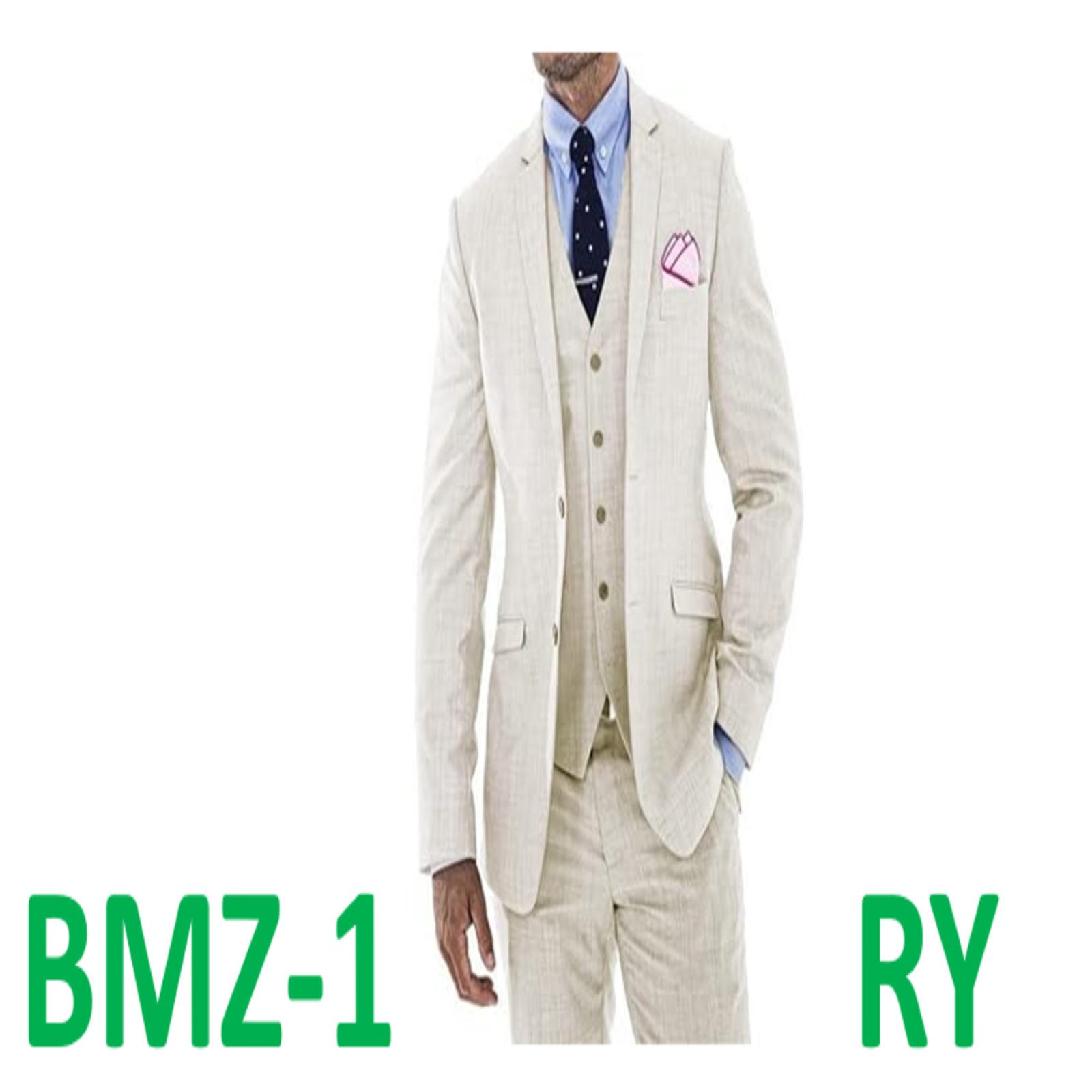 Wudli Mens Retro Beige Linen Suit for Men Casual Beach Wedding Suit Prom Suit, M
