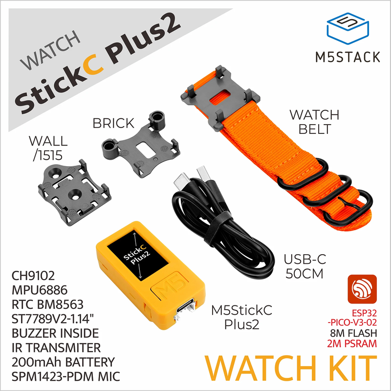 Official M5StickC PLUS2 with Watch Accessories ESP32-PICO-V3-02 Mini IoT Develop