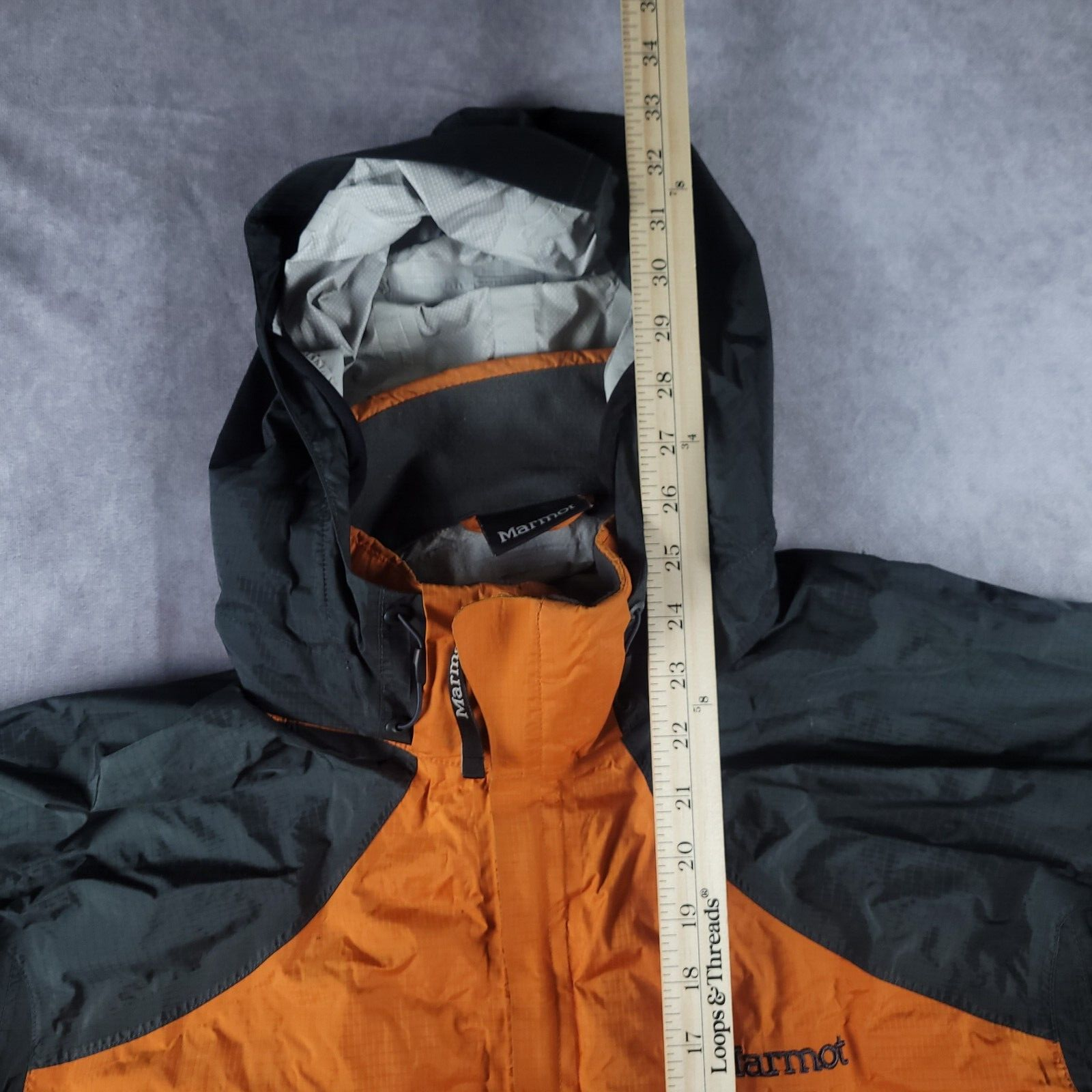 Marmot Mens Rain Jacket L Orange Black Ripstop Nylon Outdoor Hiking