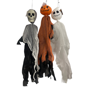 Set Of 3 Skull Pumpkin Ghost Hanging Halloween Spooky Party Decoration Props