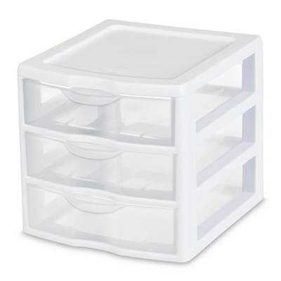Sterilite ClearView Plastic Small 3 Drawer Desktop Storage Unit, White, 6 Pack