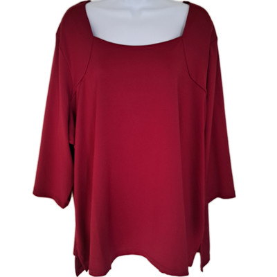Susan Graver 3X Blouse Top Shirt Dark Red Stretch Woman Women's Plus