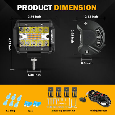AUXBEAM 4" LED Work Light Bar Spot Cube Pods White Amber Strobe Fog Driving Lamp