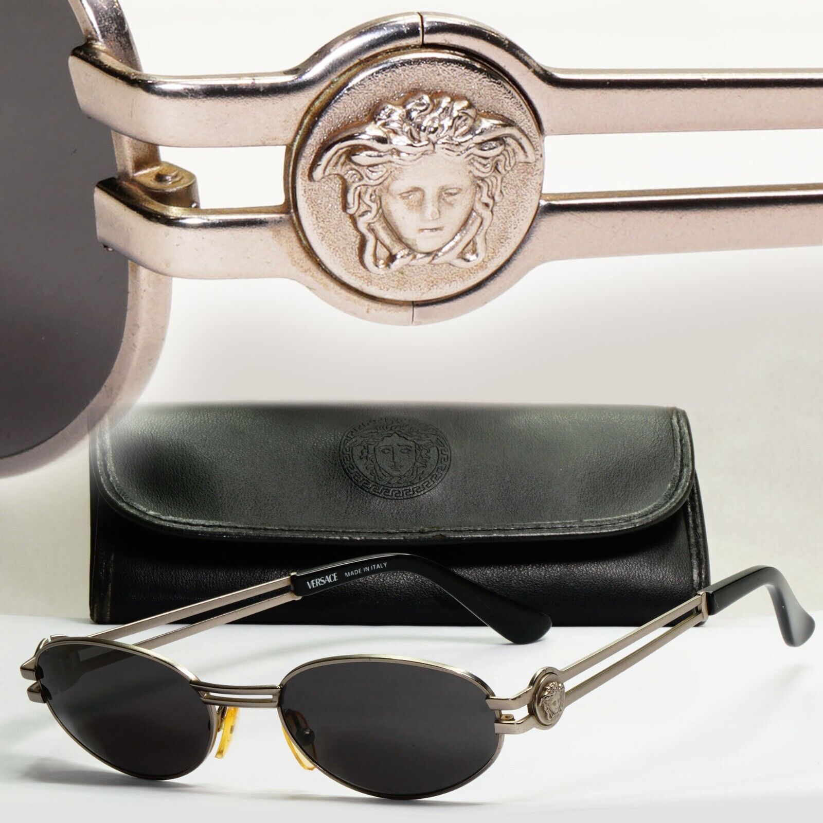 Gianni Versace Sunglasses 1995 Vintage Oval Medusa Gunmetal Gianni Versace Sunglasses 1995 Vintage Oval Medusa Gunmetal