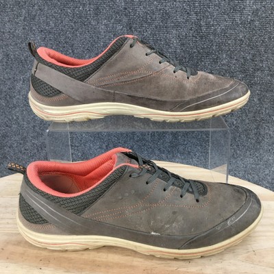 Ecco Shoes Womens 40 Arizona Walking Sneakers Lace Up Flats Gray Leather Round