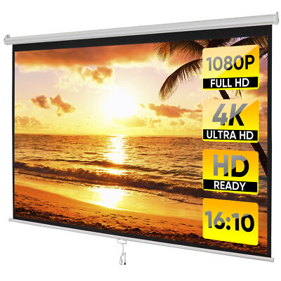 100'' 16:10 Manual PullDown Retractable Projector Screen HD 4K Movie Theater Home