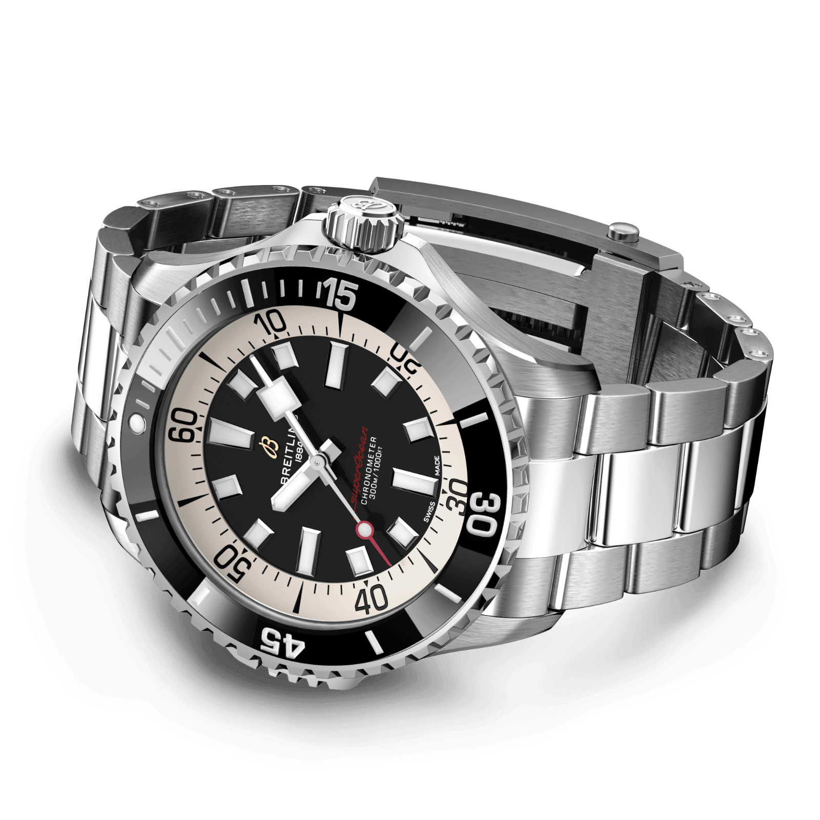 Pre-owned Breitling Superocean Automatic 46 Black Dial Stainless Steel Watch A17378211b1a1