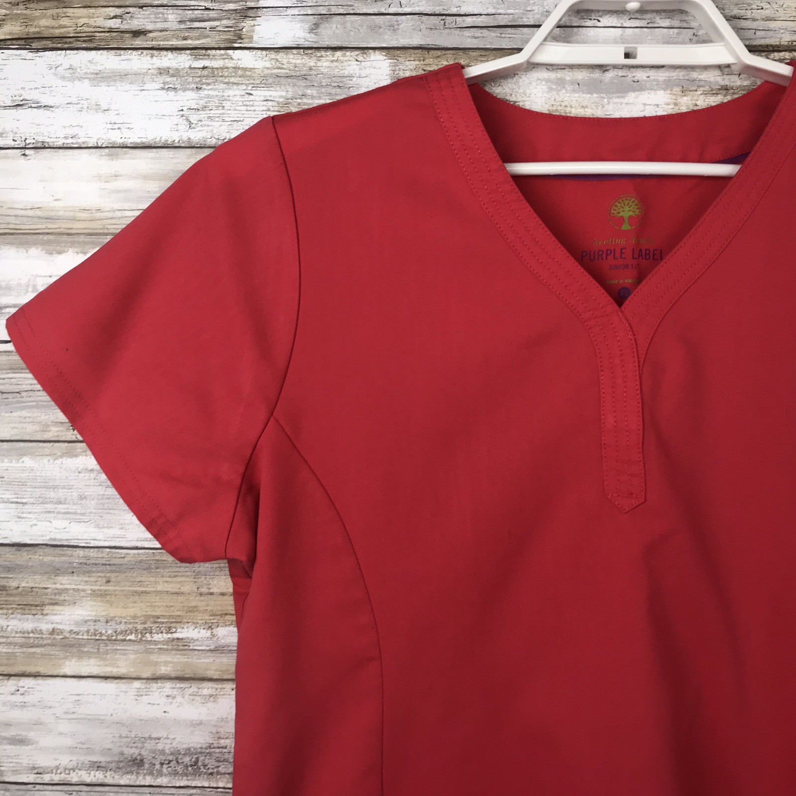 Healing Hands Purple Label Scrub Top Womens Sz XL Bright Pink V-Neck Junior Fit