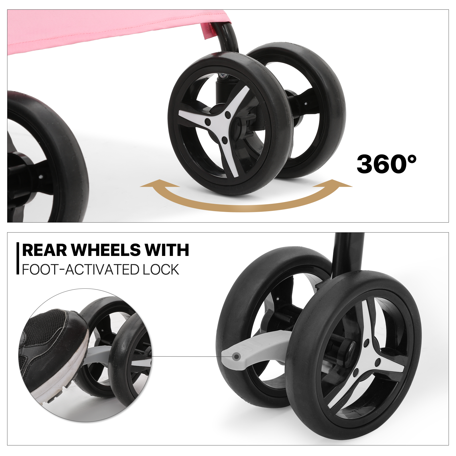 Pink Foldable Dog Stroller Adjustable Canopy Breathable Pet Travel Carrier Cart