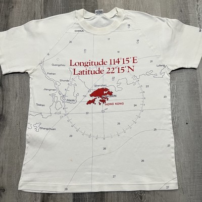VTG Dim Sum Hong Kong Map Coordinates AOP 80s China Travel All Over Print Shirt