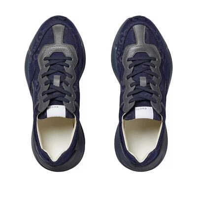 Pre-owned Gucci Gg Supreme Maxi Blue Gray Canvas Rhython Sneakers Men's 12 | Us 12.5