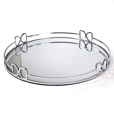 Decorative Tray - Metal Mirrored Vanity Tray with Distinctive Butterfly Handl...
