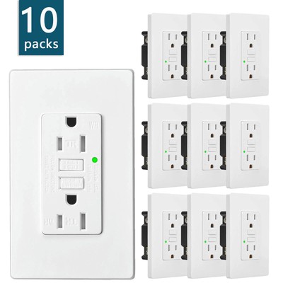 15AMP Decorator White Wall Plate Out TR WR Moisture Resistant 10Pack ETL Safety