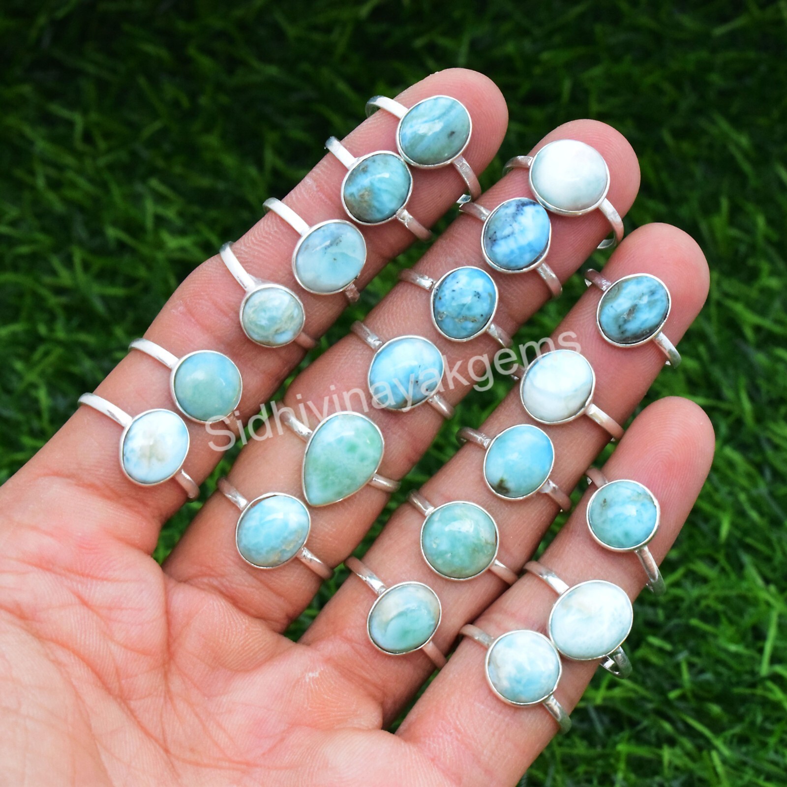 50 PCs. Lot Natural Larimar Gemstone 925 Silver Plated Bezel 50 PCs. Lot Natural Larimar Gemstone 925 Silver Plated Bezel