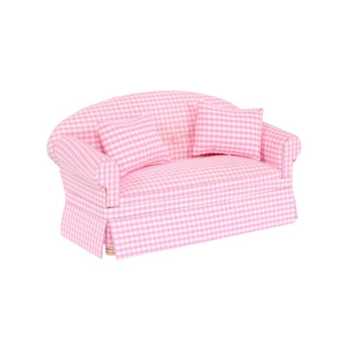 Pink-Checkered Miniature Dollhouse Sofa - Dolls House Furniture Couch 1/12 Scale