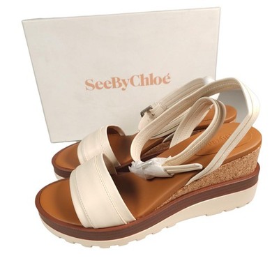 SEE BY CHLOE Chalk Nappa Matt Goat Sanals Chunky Size 39 - US 9 - NIB