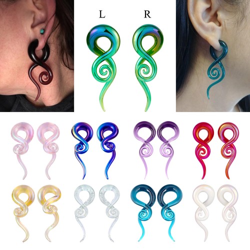 PAIR PYREX GLASS EAR PLUGS SPIRAL TWIST TAPER JELLYFISH EAR GAUGES FLESH TUNNELS