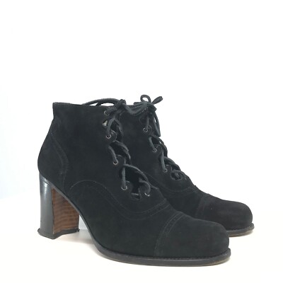 STEPHANE KELIAN WOMEN S BLACK SUEDE LACE UP OXFORD HEEL BOOTIE SZ 7.5 VINTAGE