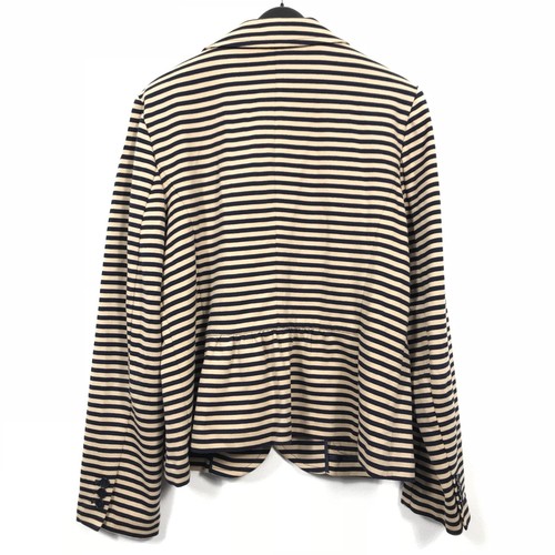 Talbots Women's Blazer Striped Career Navy Cream Size Large Workwear Two Buttons
