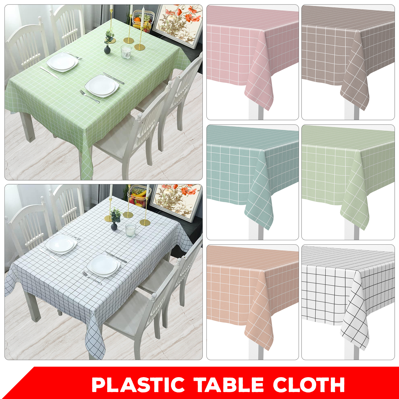 PVC Tablecloth Wipe Clean Vinyl Table Cloth Checked Waterproof Kitchen Dining UK