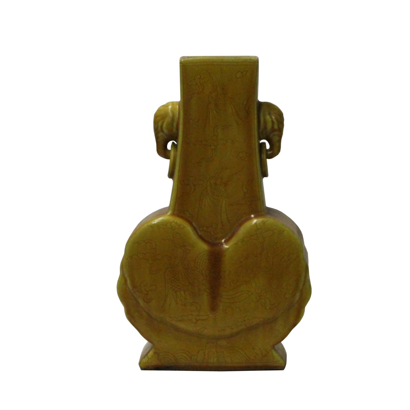 Handmade Chinese Ceramic Distressed Yellow Outline Graphic Vase cs4762S Handmade Chinese Ceramic Distressed Yellow Outline Graphic Vase cs4762S
