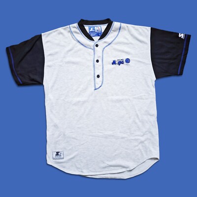 Orlando Magic Starter 90s Baseball Jersey Vintage T-Shirt Size L NBA blue Grey