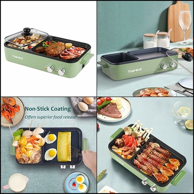 Electric Pot Hot Grill Indoor Non-Stick Topwit And Griddle Grill Indoor Green