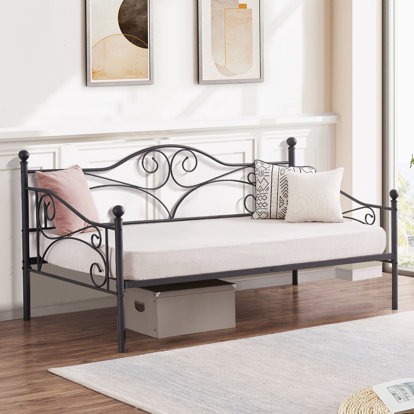 Twin Size With Headboard Sofa Bed Heavy Duty Metal Slats Pla