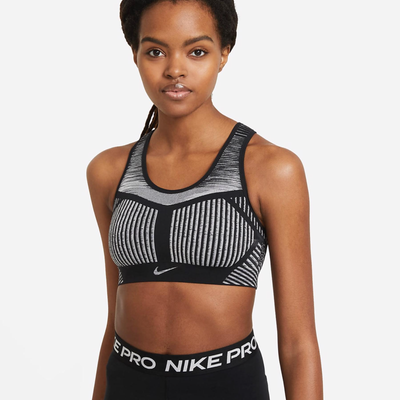 Nike FE/NOM Flyknit High-Support Non-Padded Sports Bra Black Gray Size Small