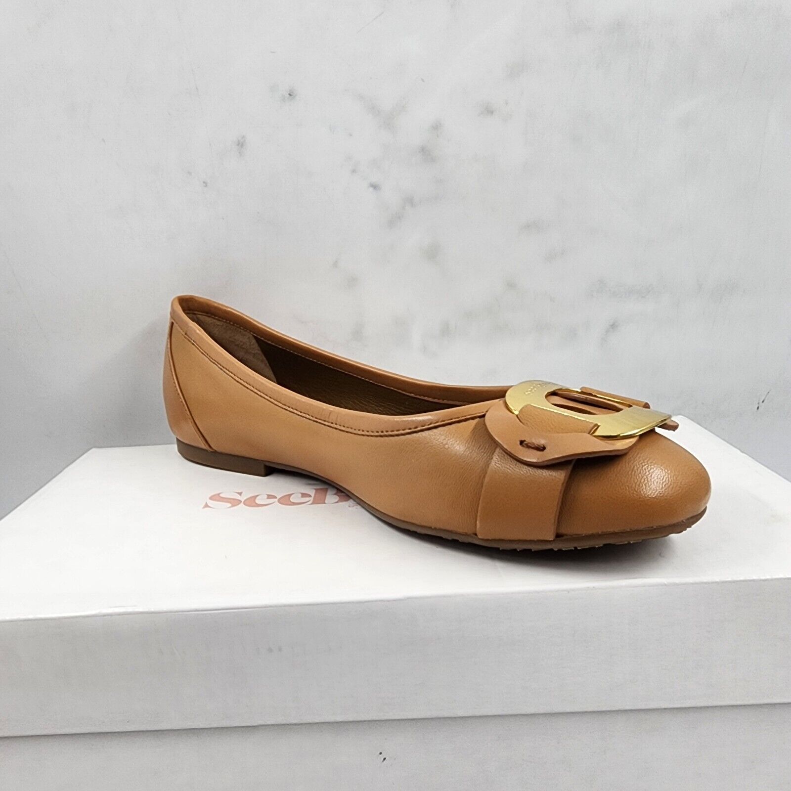 See by Chloé Chany Leather Ballet Flats Women's 37/7US Tan Round Toe Slip On - Picture 6 of 16