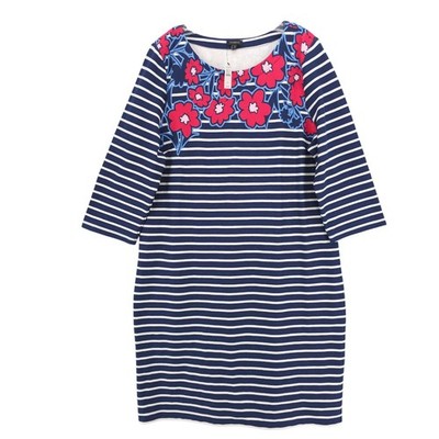 NWT TALBOTS Dress Striped Floral 100% Cotton Blue White Red Size XL