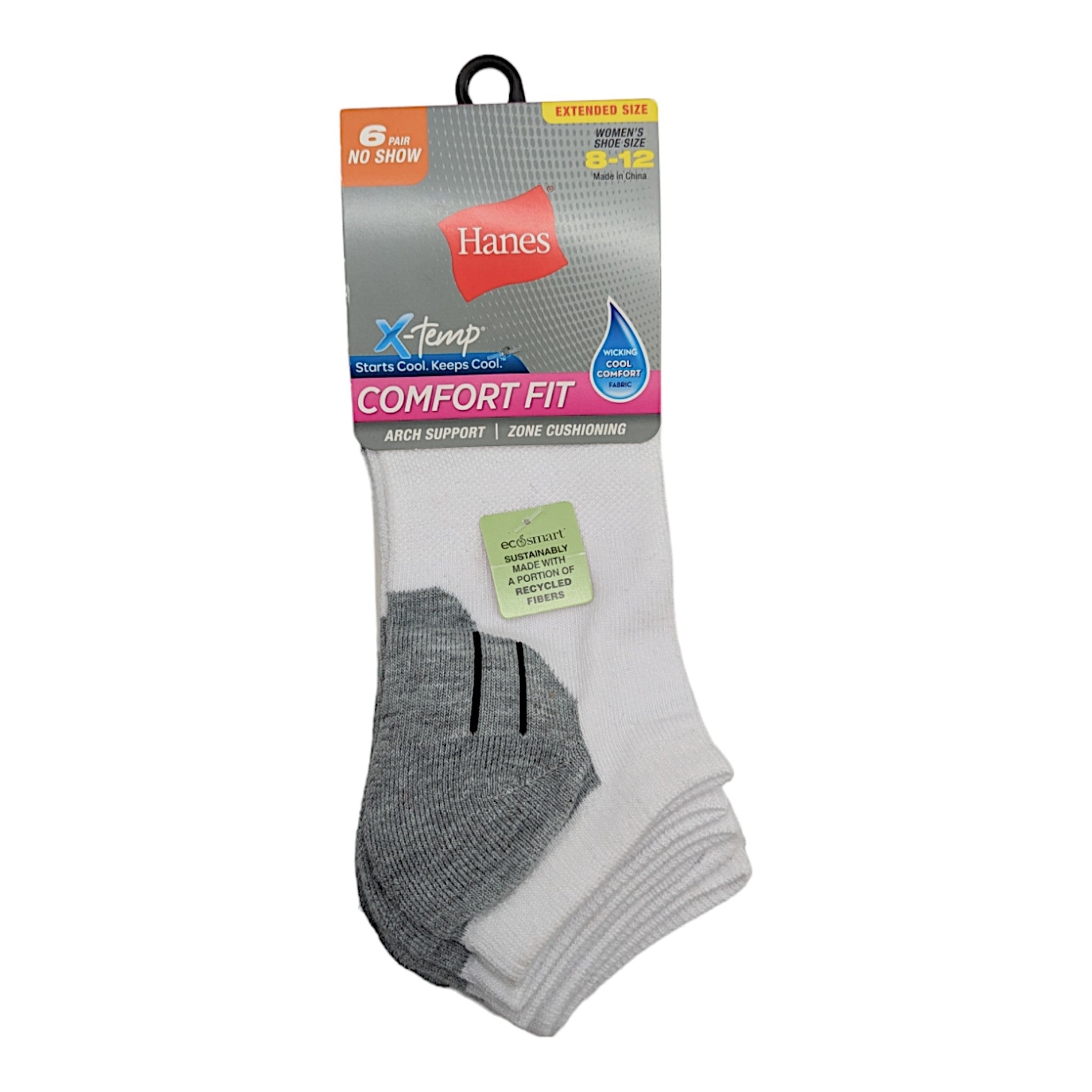 Hanes Women's Comfort Fit No Show Socks 6-Pair Extended Size