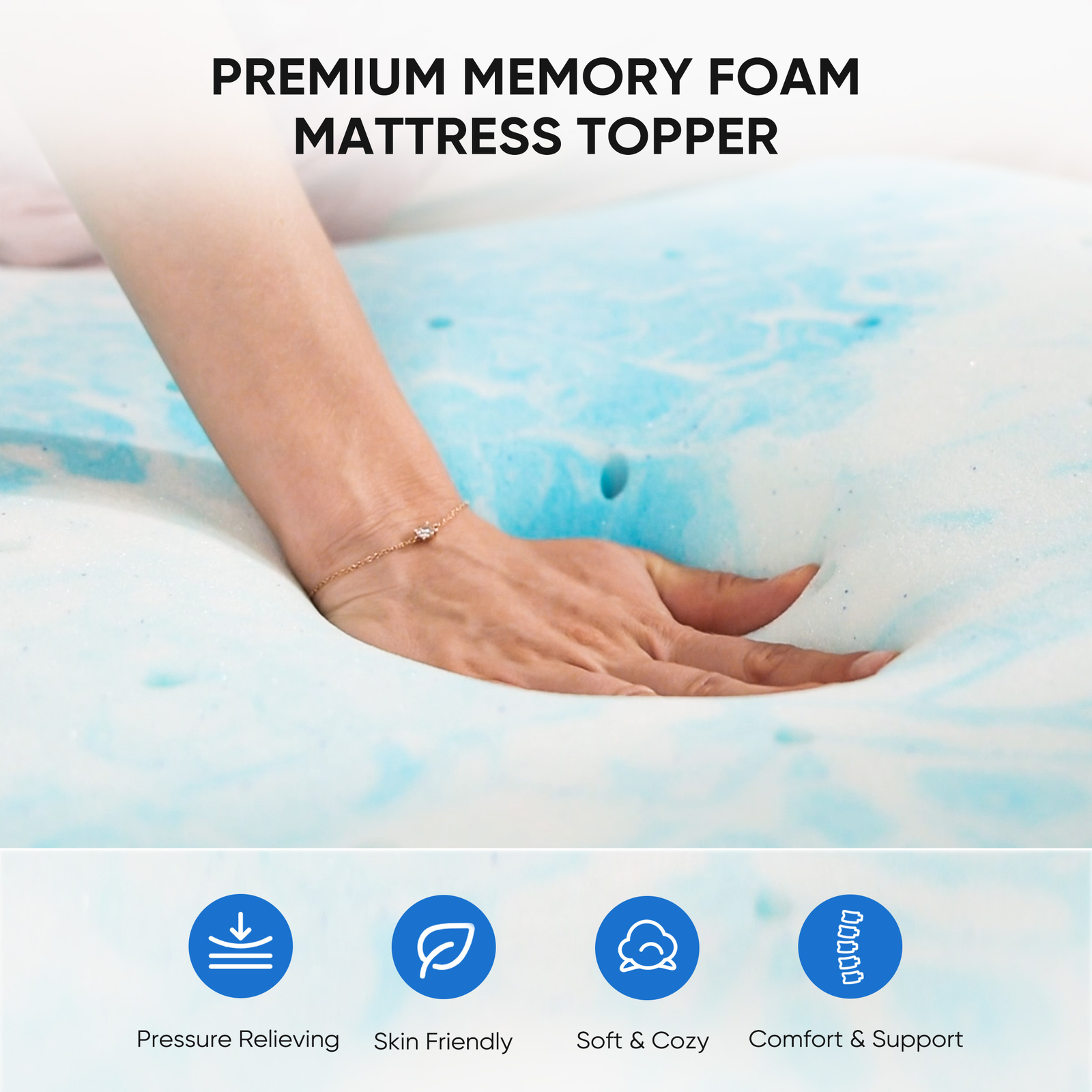 3 Inch Thick Gel Infused Memory Foam Mattress Topper - Universally Compatible
