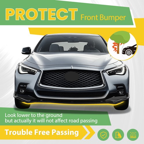 Fits Infiniti Q50 Sport 18-23 Gloss Black PP 3PC Front Bumper Lip Chin Splitter