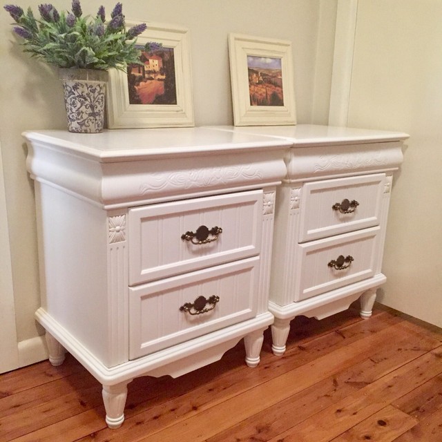 Pair of Large French Provincial / Hamptons 3Drawer Bedside Tables