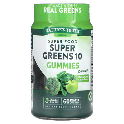 Super Food, Super Greens 10, натуральное зеленое яблоко, 60 веганских жевательных конфет