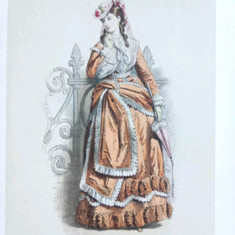 Gravure Mode Paris 1870 La Mode Artistique Toilette D'Automne Par Gustave Janes