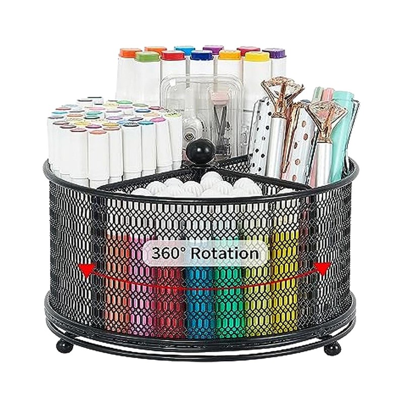 360&deg; Rotating Makeup Brushes Holder Metal Mesh Pencil Pen Holder Desk Organizer