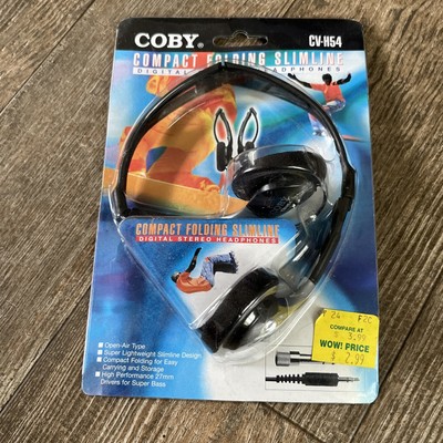 Vtg Coby Folding Stereo Headphones CV-H54 Compact Slimline Super Bass NOS Y2K