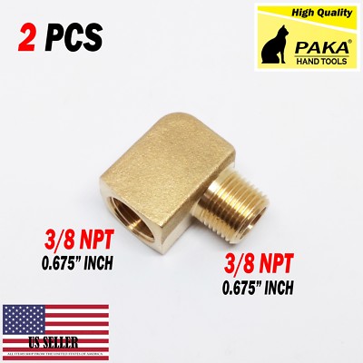 2x Solid Brass Street Pipe 90 Degree Elbow 3/8 Inch Male Female NPT Air Fuel wat