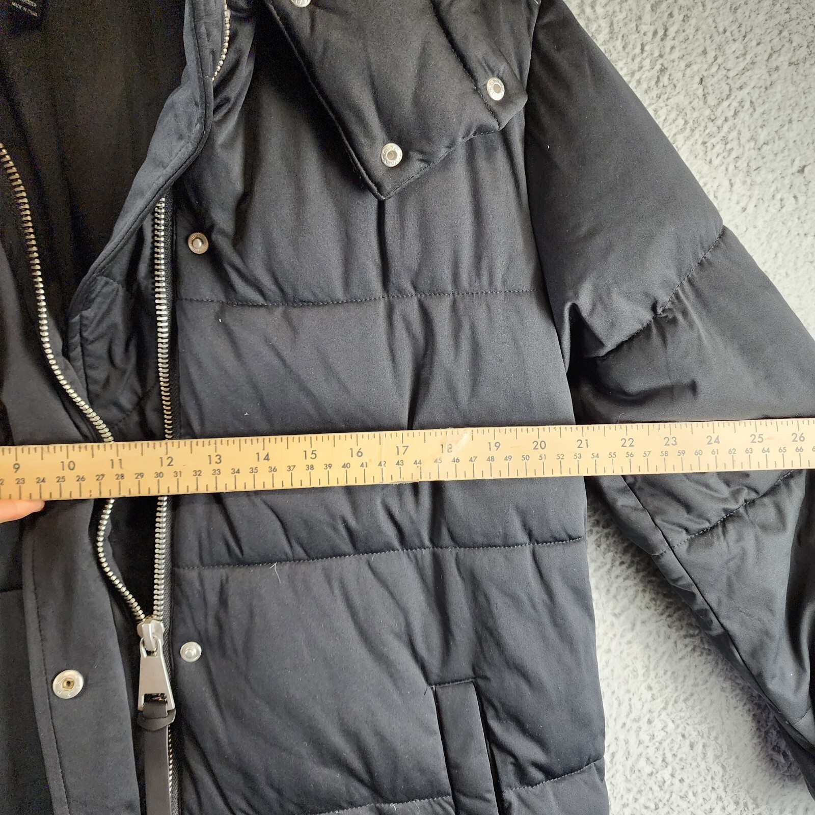 AQUA Long Hooded Puffer Coat Women's Small Black Fixed Drawstring Snap Closure - Picture 9 of 12