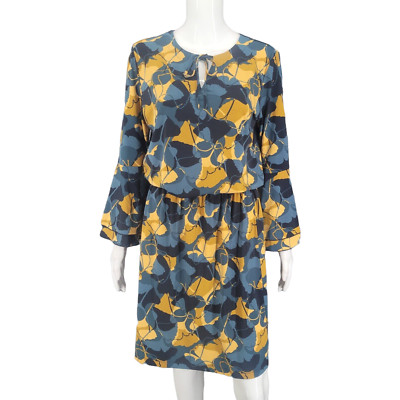 Du Jour Allover Printed Modern Trendy Dress Small Size Gold Blue Everyday Top