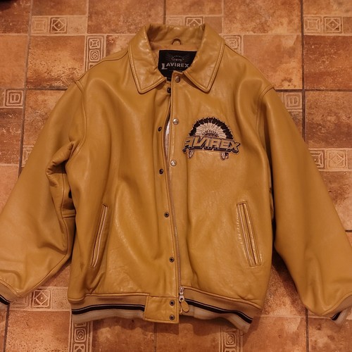 ビッグサイズL！USED加工！訳あり特価！AVIREXムートン襟付きA-2 Avirex Authentic Adult Xxl Indian Head Tan Leather Coat | eBay