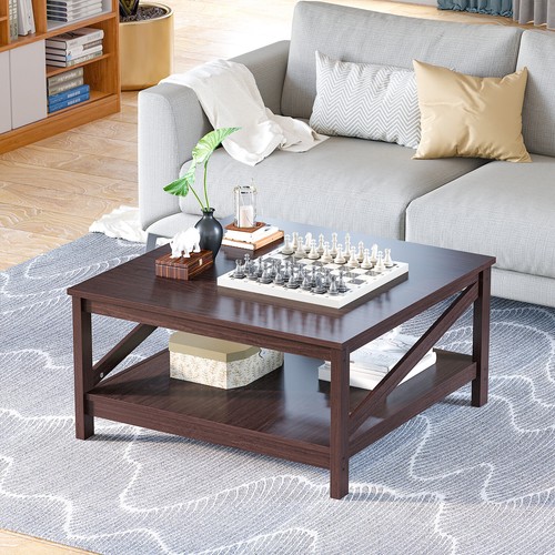 31.5" Modern Square Wood Coffee Table With Open Storage Shel