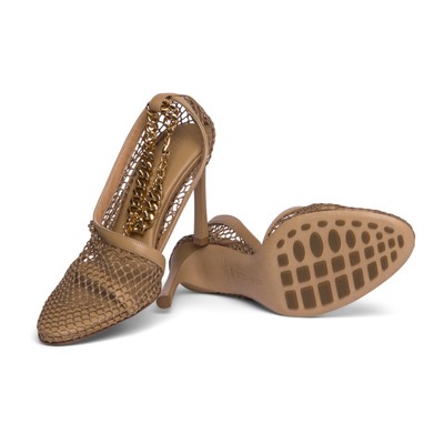 Pre-owned Bottega Veneta Chain-trimmed Mesh Sandals In Beige,gold