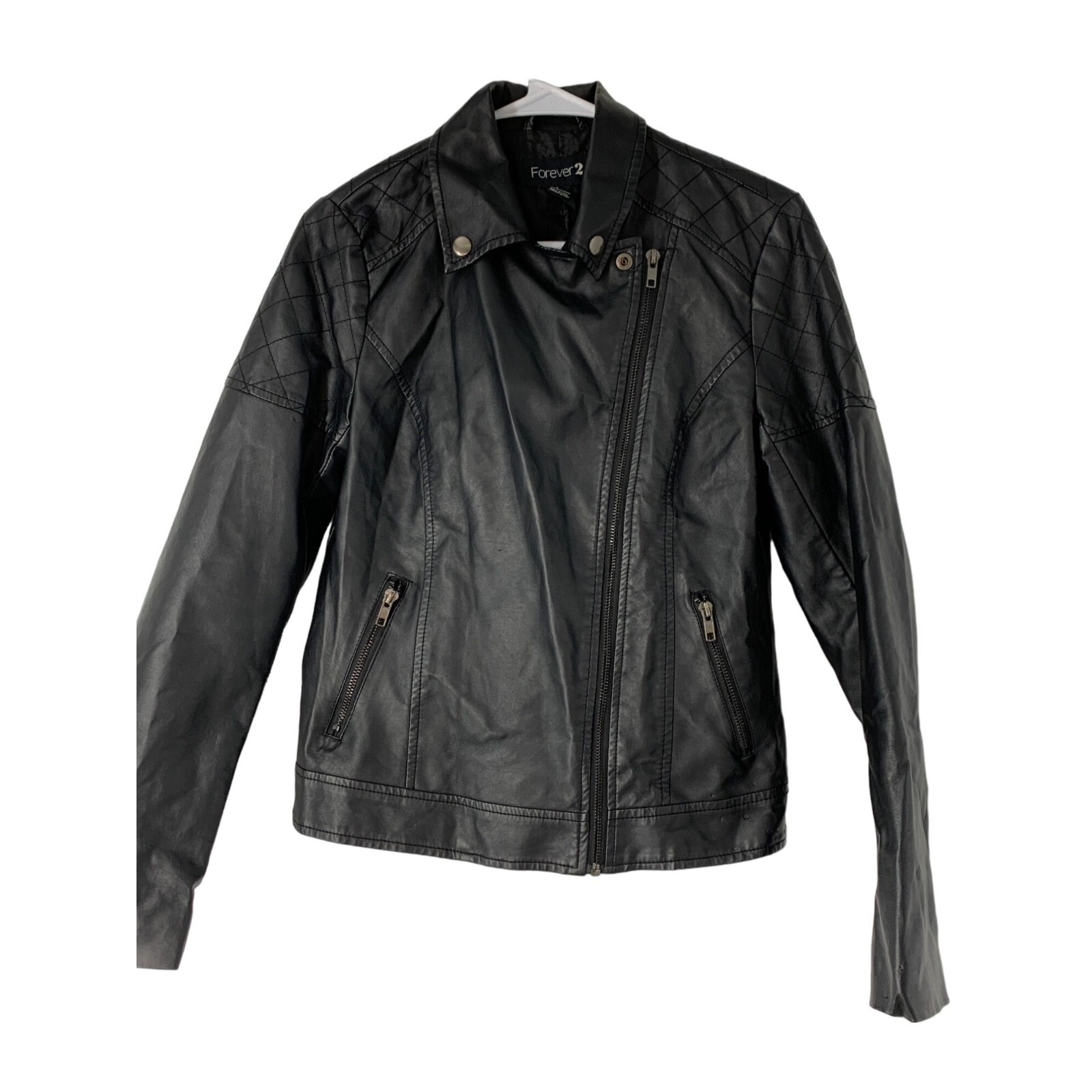 Women's Forever 21 Black Moto Vegan Faux Leather Jacket Size