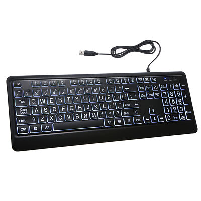 Large Print Backlit Keyboard 104 Keys Wired USB Lighted Computer Keyboard T0L4
