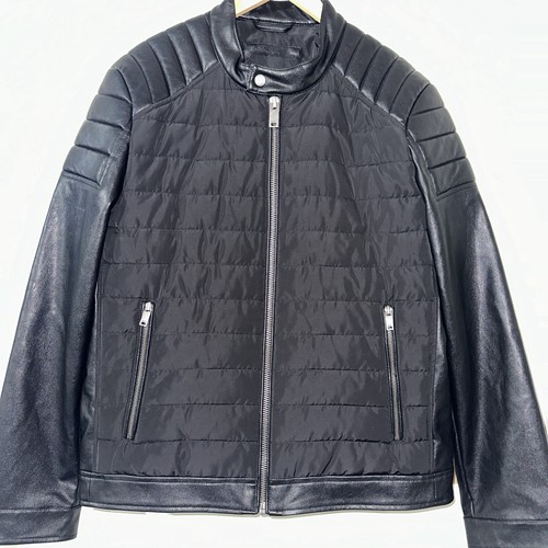 DKNY Size Large Men's Mixed Media Faux Leather Puffer Motocros