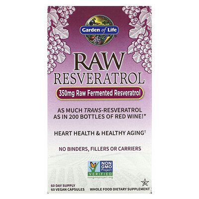 Garden of Life RAW Ресвератрол 350 мг, 60 вег. капсул без глютена, кошерный, нет